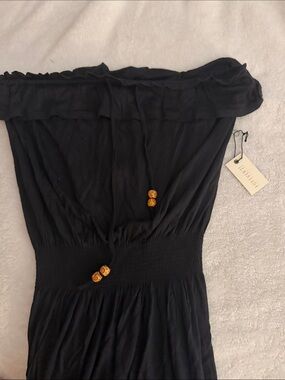 Forever 21 Black Strapless Smocked-Waist Maxi Dress with Bead Ties